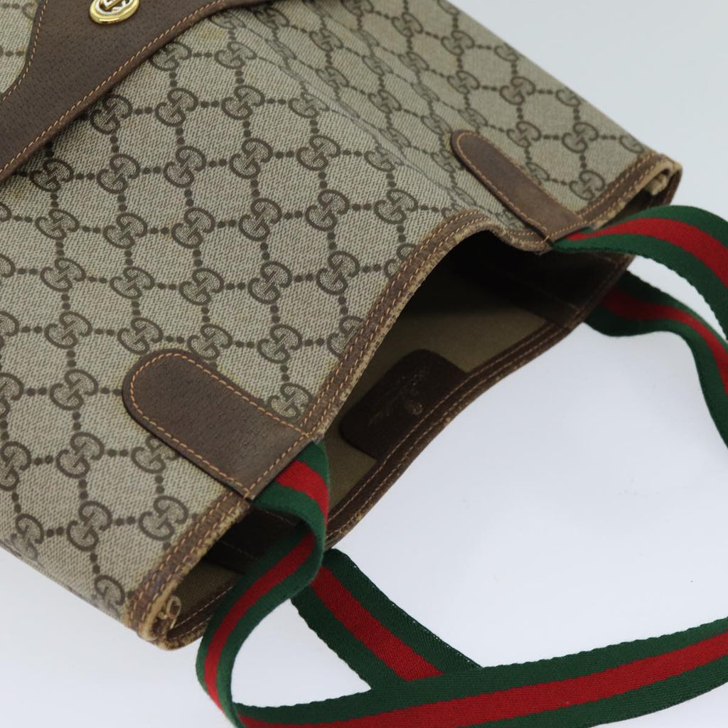 GUCCI GG Supreme Web Sherry Line Tote Bag PVC Beige Red 123 02003 fm3508