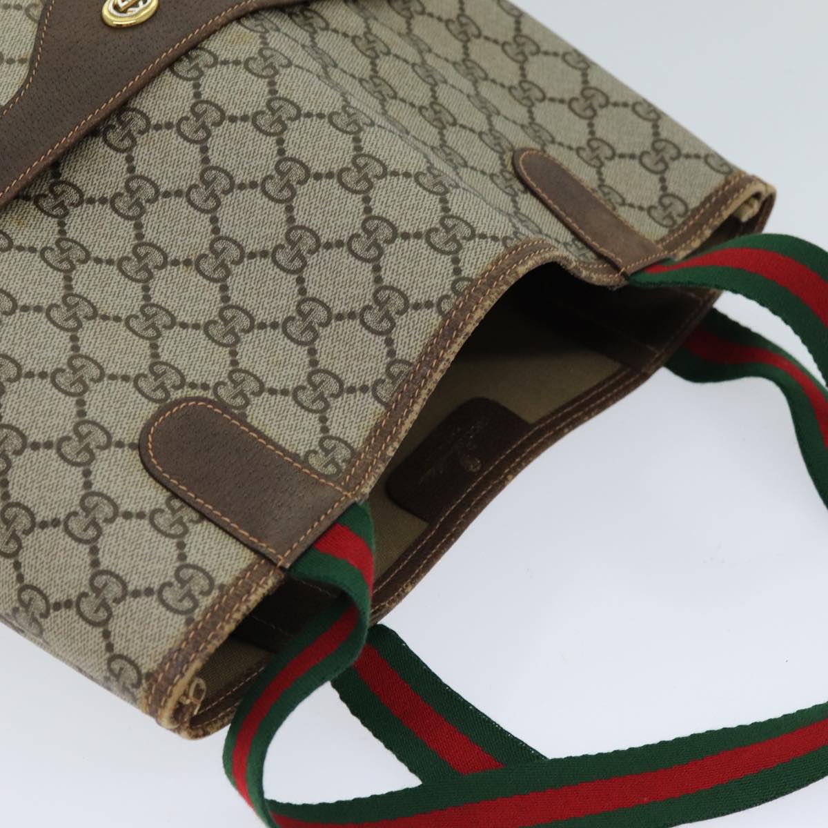 GUCCI GG Supreme Web Sherry Line Tote Bag PVC Beige Red 123 02003 fm3508