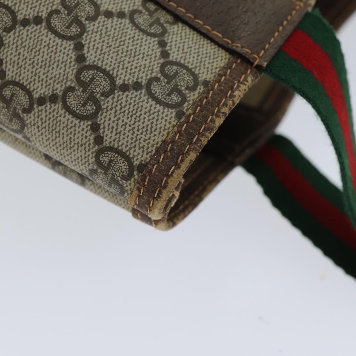 GUCCI GG Supreme Web Sherry Line Tote Bag PVC Beige Red 123 02003 fm3508