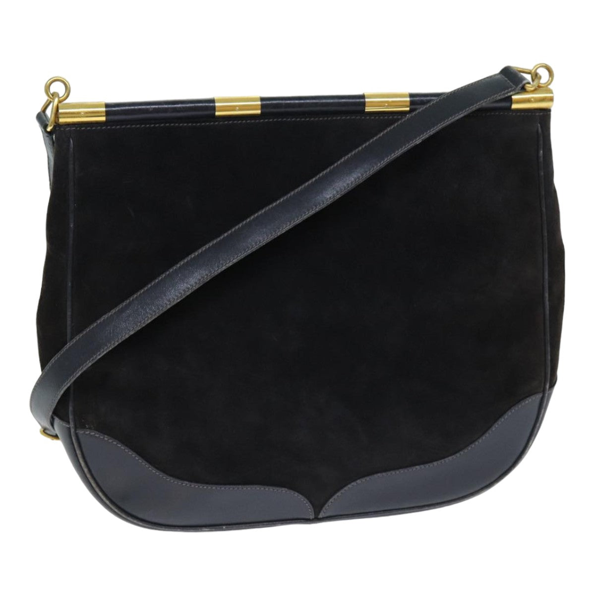 GUCCI Shoulder Bag Leather Suede Navy fm3543