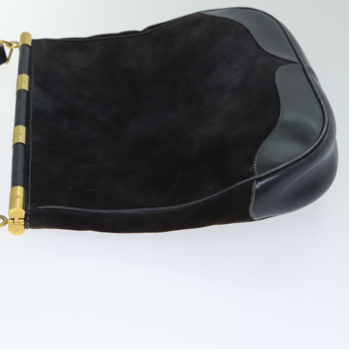 GUCCI Shoulder Bag Leather Suede Navy fm3543