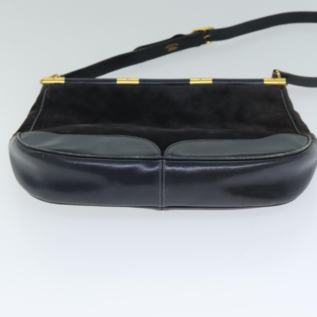 GUCCI Shoulder Bag Leather Suede Navy fm3543