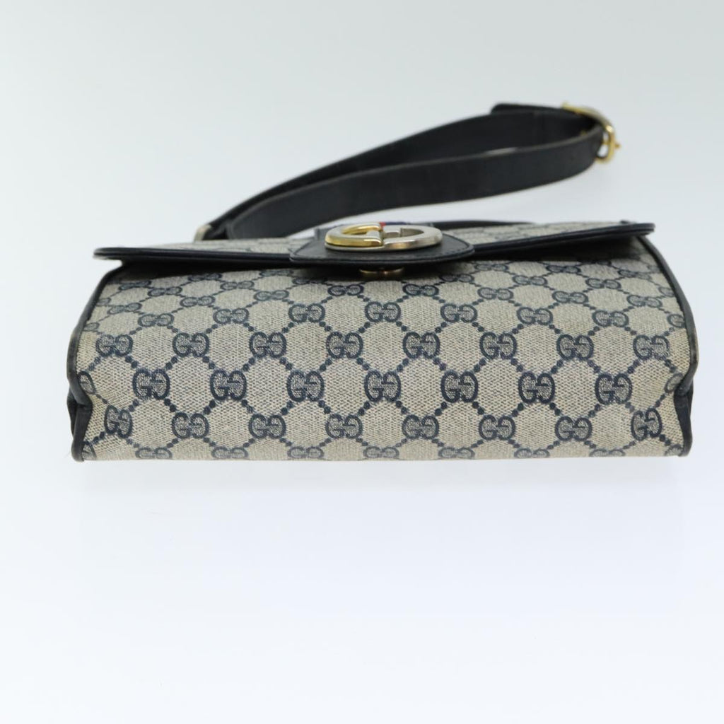 GUCCI GG Supreme Sherry Line Shoulder Bag PVC Leather Navy Red fm3556