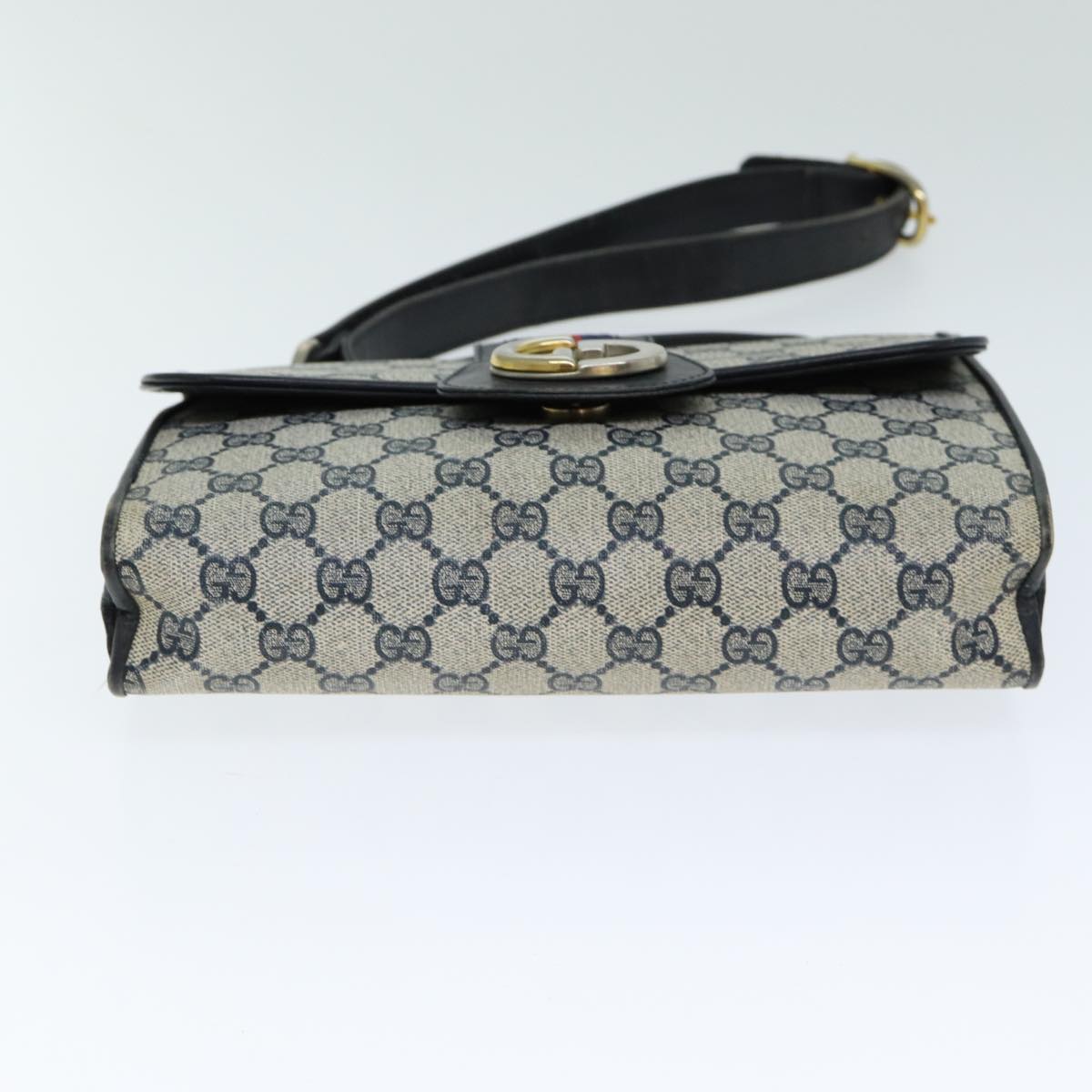 GUCCI GG Supreme Sherry Line Shoulder Bag PVC Leather Navy Red fm3556