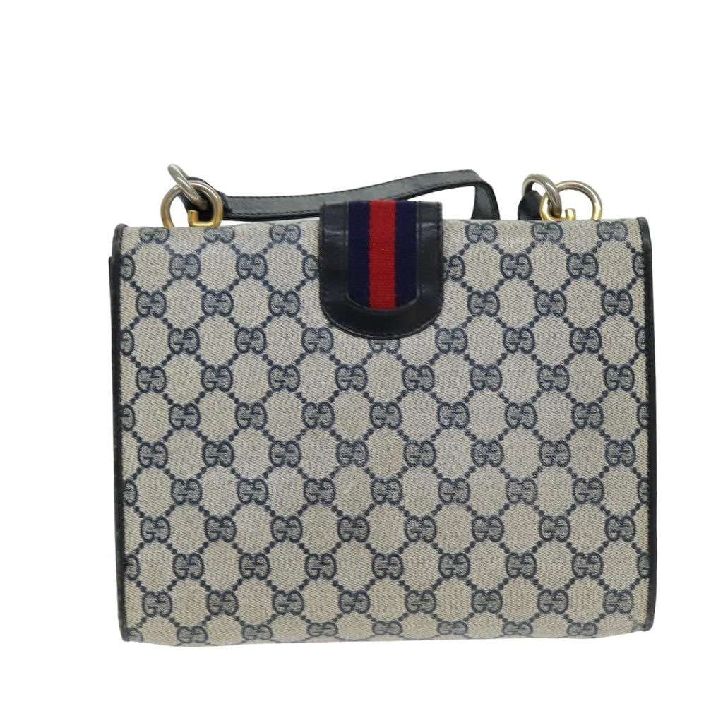 GUCCI GG Supreme Sherry Line Shoulder Bag PVC Leather Navy Red fm3556