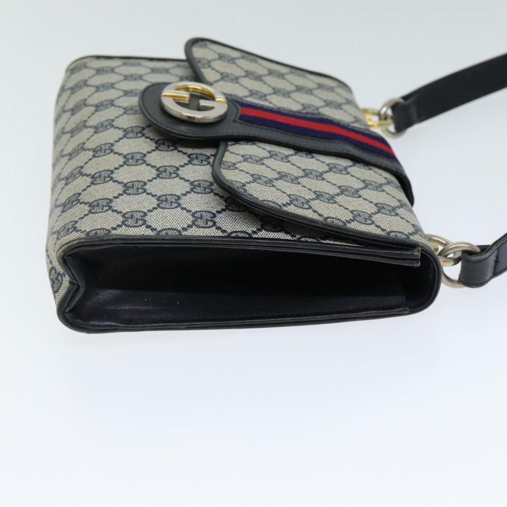 GUCCI GG Supreme Sherry Line Shoulder Bag PVC Leather Navy Red fm3556