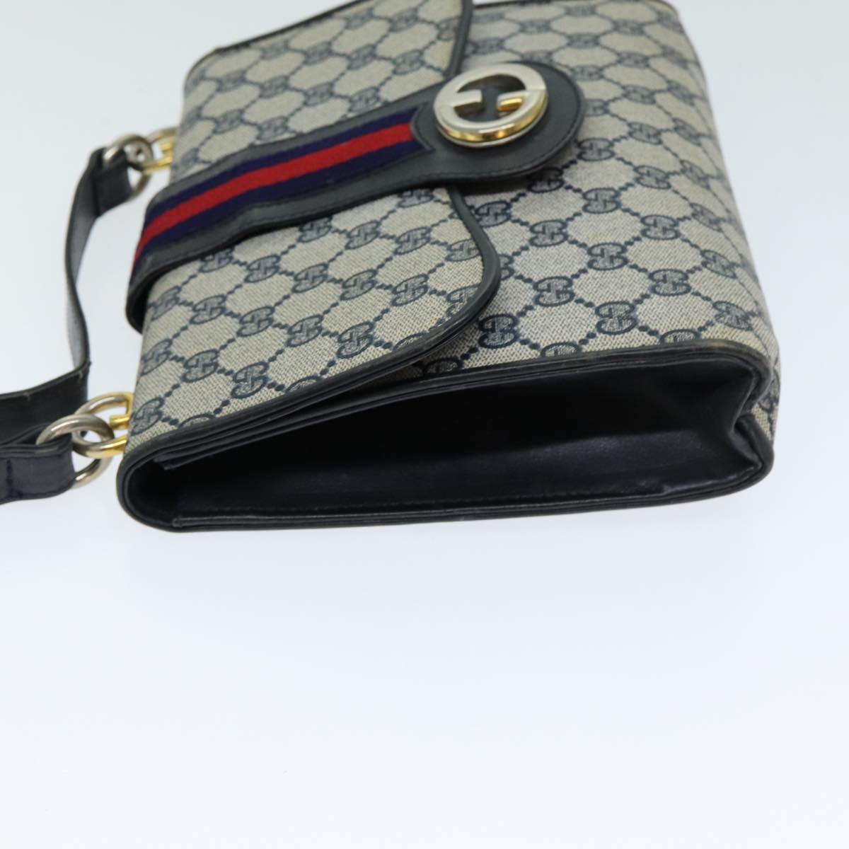 GUCCI GG Supreme Sherry Line Shoulder Bag PVC Leather Navy Red fm3556