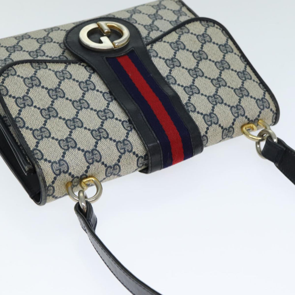 GUCCI GG Supreme Sherry Line Shoulder Bag PVC Leather Navy Red fm3556