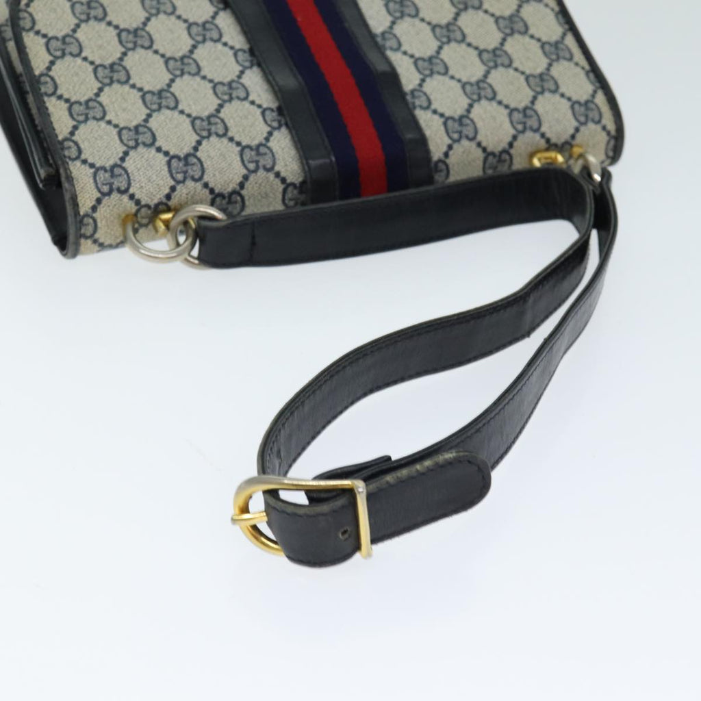 GUCCI GG Supreme Sherry Line Shoulder Bag PVC Leather Navy Red fm3556
