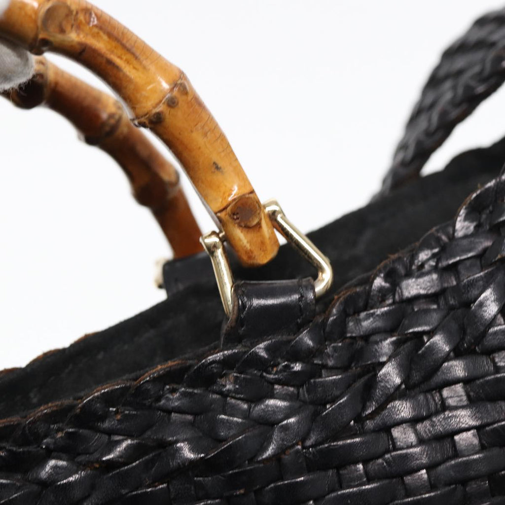 GUCCI Bamboo Hand Bag Leather 2way Black fm3573