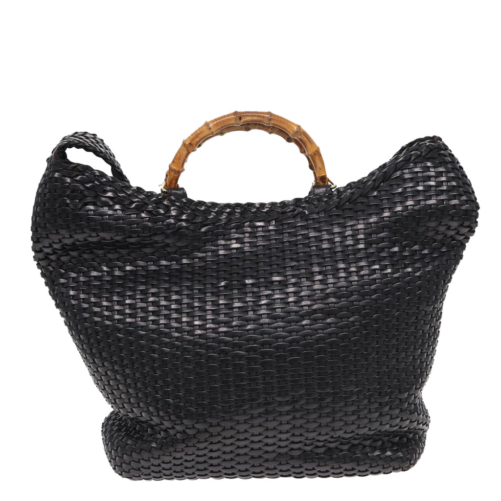 GUCCI Bamboo Hand Bag Leather 2way Black fm3573
