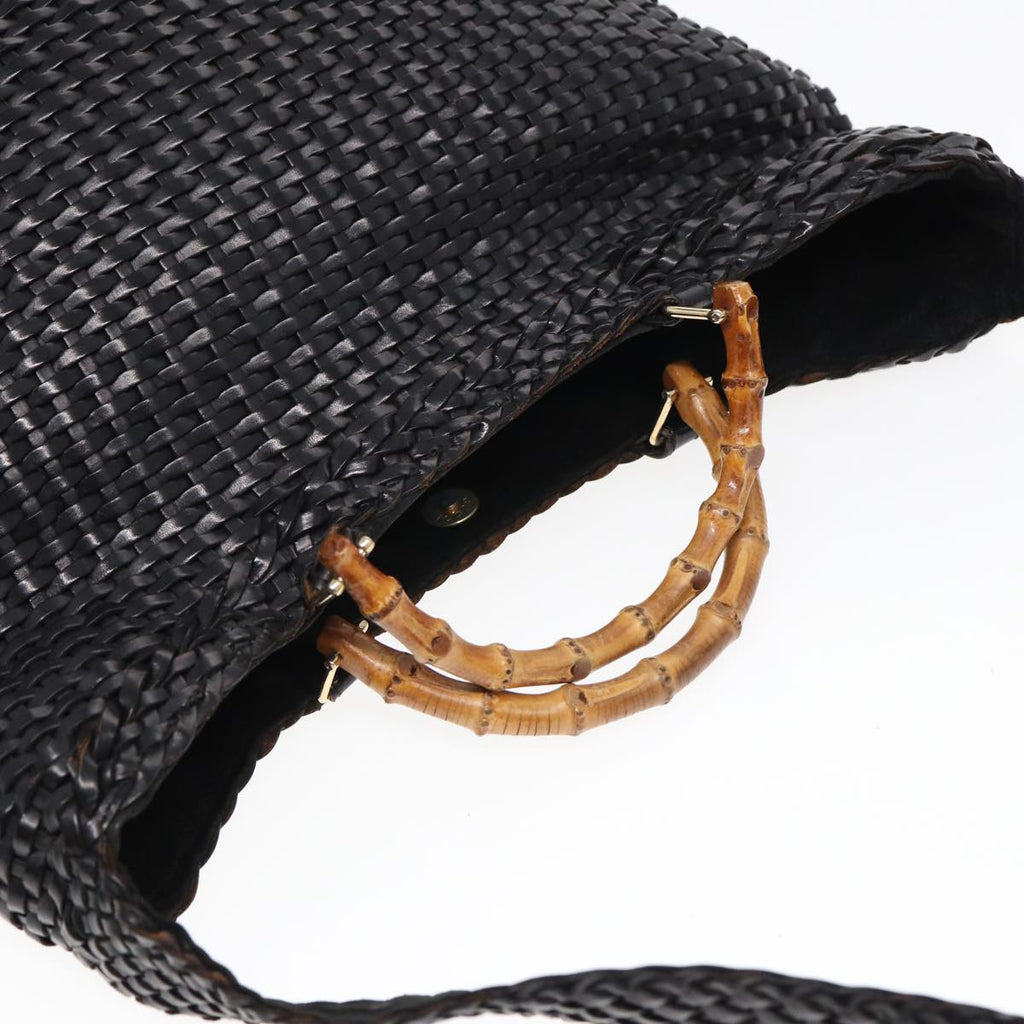 GUCCI Bamboo Hand Bag Leather 2way Black fm3573