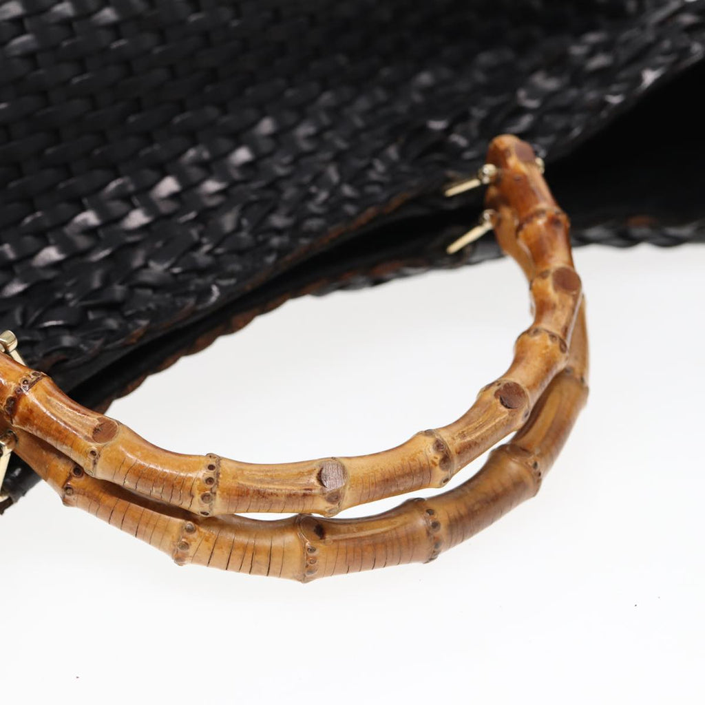 GUCCI Bamboo Hand Bag Leather 2way Black fm3573