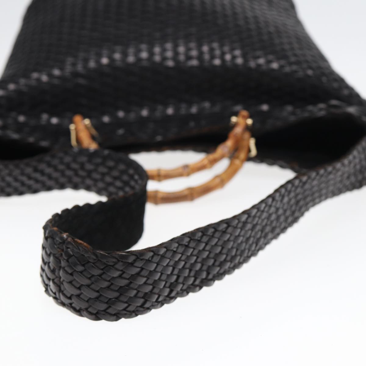 GUCCI Bamboo Hand Bag Leather 2way Black fm3573