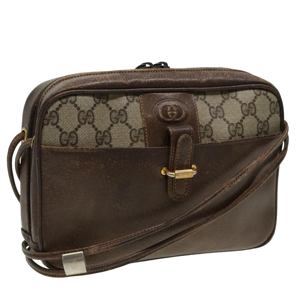 GUCCI GG Canvas Shoulder Bag PVC Leather Beige fm3580