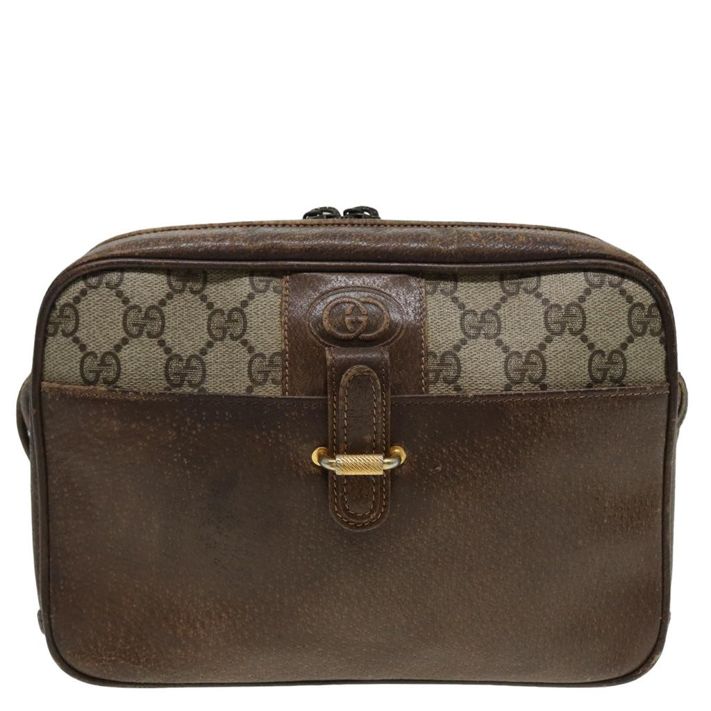 GUCCI GG Canvas Shoulder Bag PVC Leather Beige fm3580