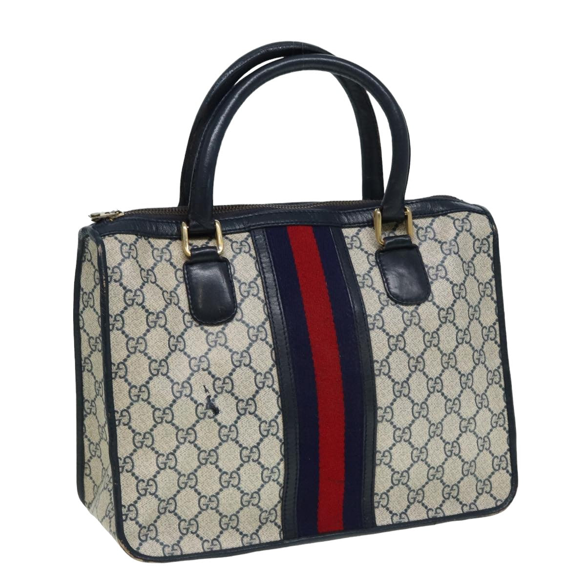 GUCCI GG Canvas Sherry Line Hand Bag PVC Leather Navy fm3583