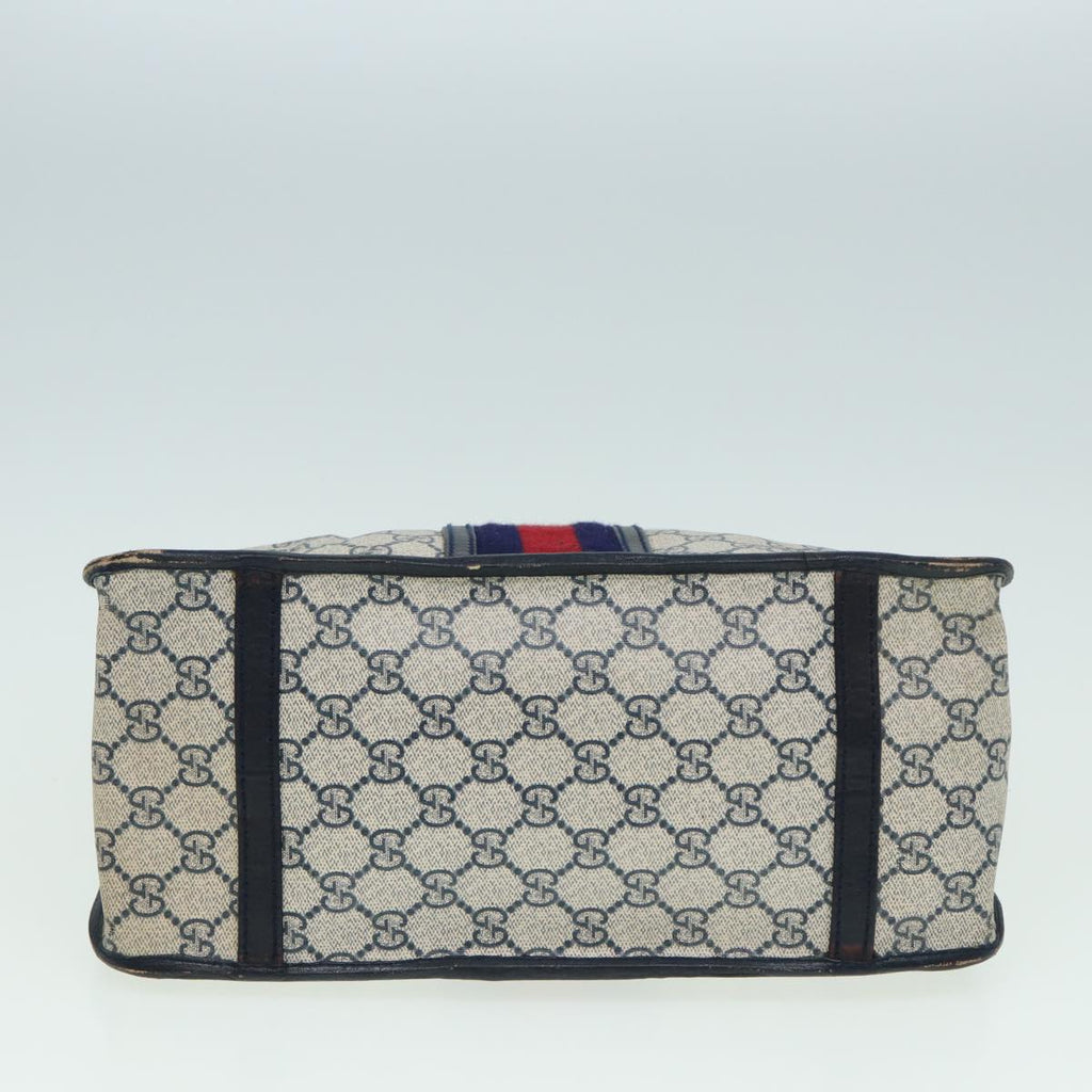 GUCCI GG Canvas Sherry Line Hand Bag PVC Leather Navy fm3583