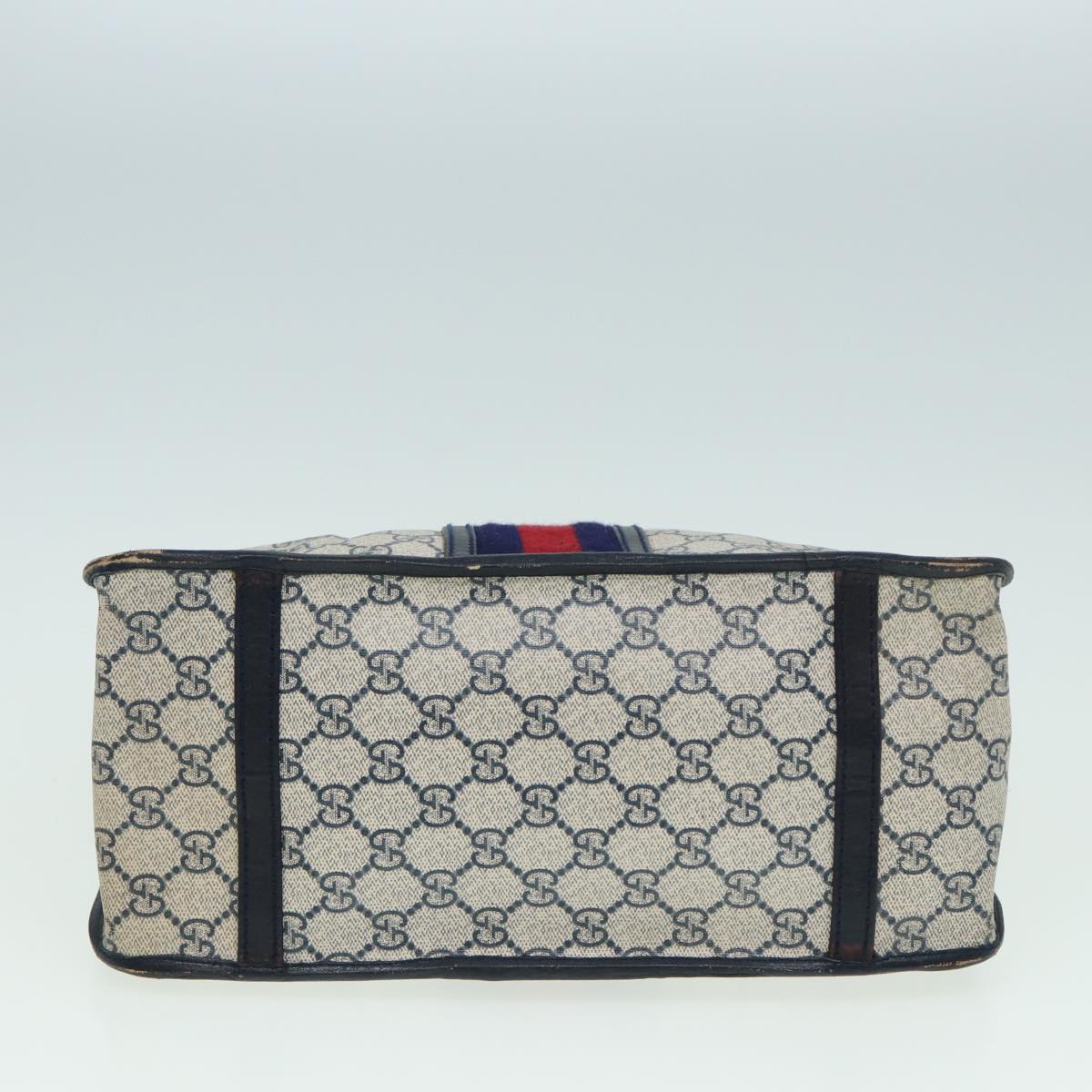 GUCCI GG Canvas Sherry Line Hand Bag PVC Leather Navy fm3583