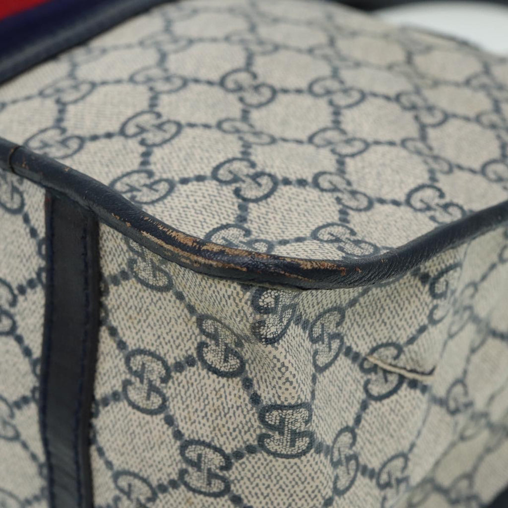 GUCCI GG Canvas Sherry Line Hand Bag PVC Leather Navy fm3583