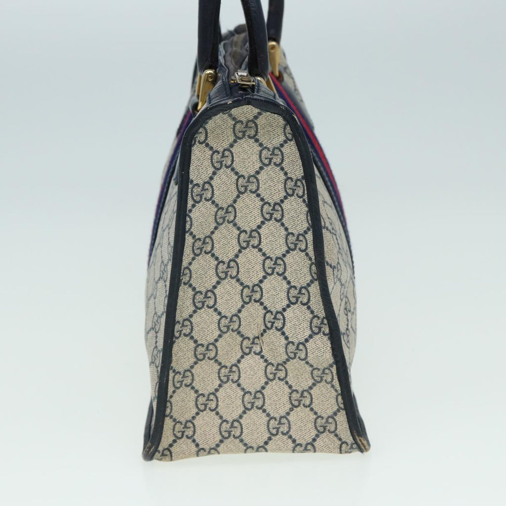GUCCI GG Canvas Sherry Line Hand Bag PVC Leather Navy fm3583