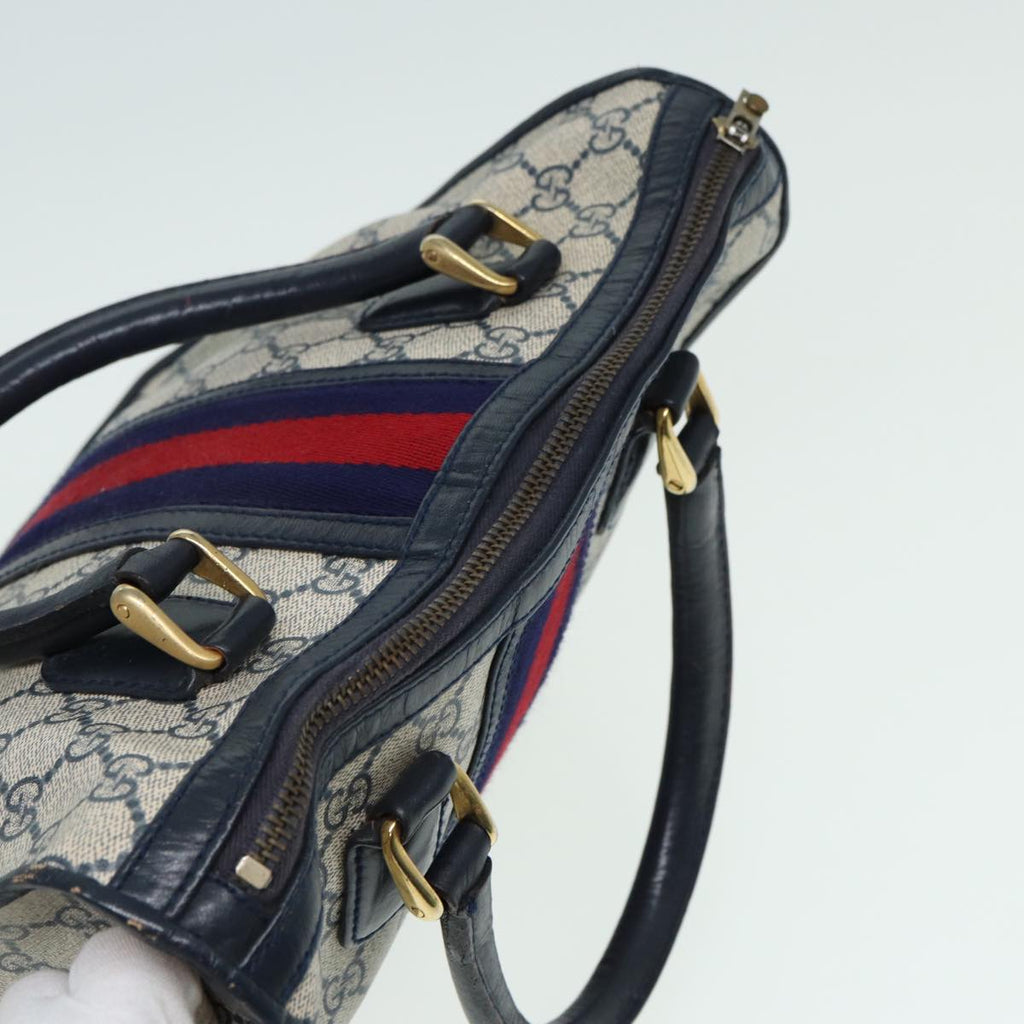 GUCCI GG Canvas Sherry Line Hand Bag PVC Leather Navy fm3583