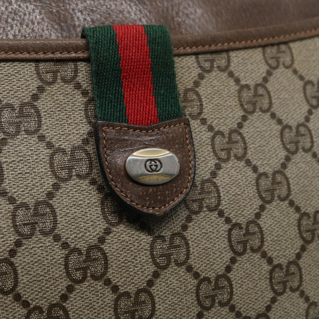 GUCCI GG Canvas Web Sherry Line Shoulder Bag PVC Leather Beige Green fm3586