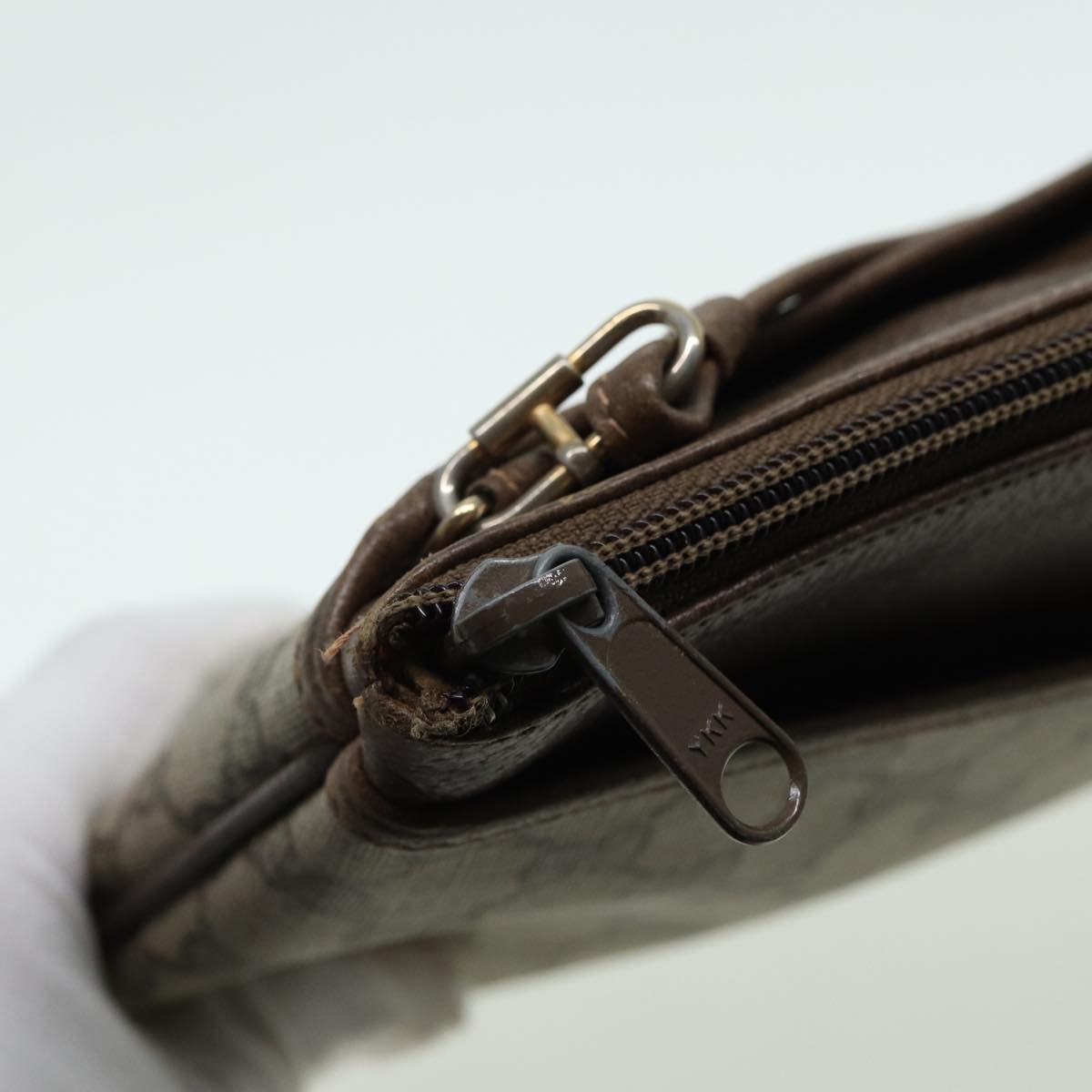 GUCCI GG Canvas Web Sherry Line Shoulder Bag PVC Leather Beige Green fm3586