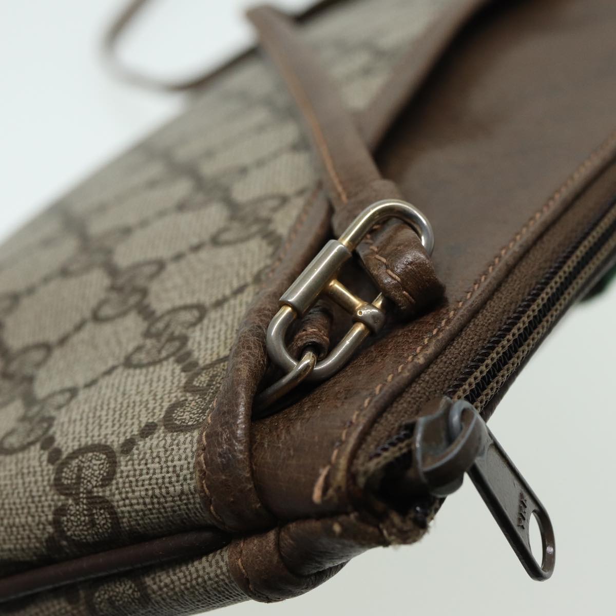 GUCCI GG Canvas Web Sherry Line Shoulder Bag PVC Leather Beige Green fm3586