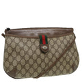 GUCCI GG Canvas Web Sherry Line Shoulder Bag PVC Leather Beige Green fm3586