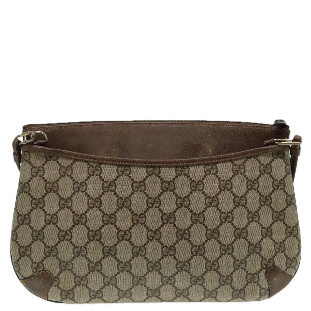 GUCCI GG Canvas Web Sherry Line Shoulder Bag PVC Leather Beige Green fm3586
