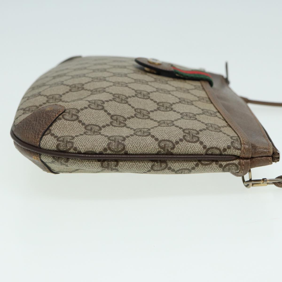 GUCCI GG Canvas Web Sherry Line Shoulder Bag PVC Leather Beige Green fm3586