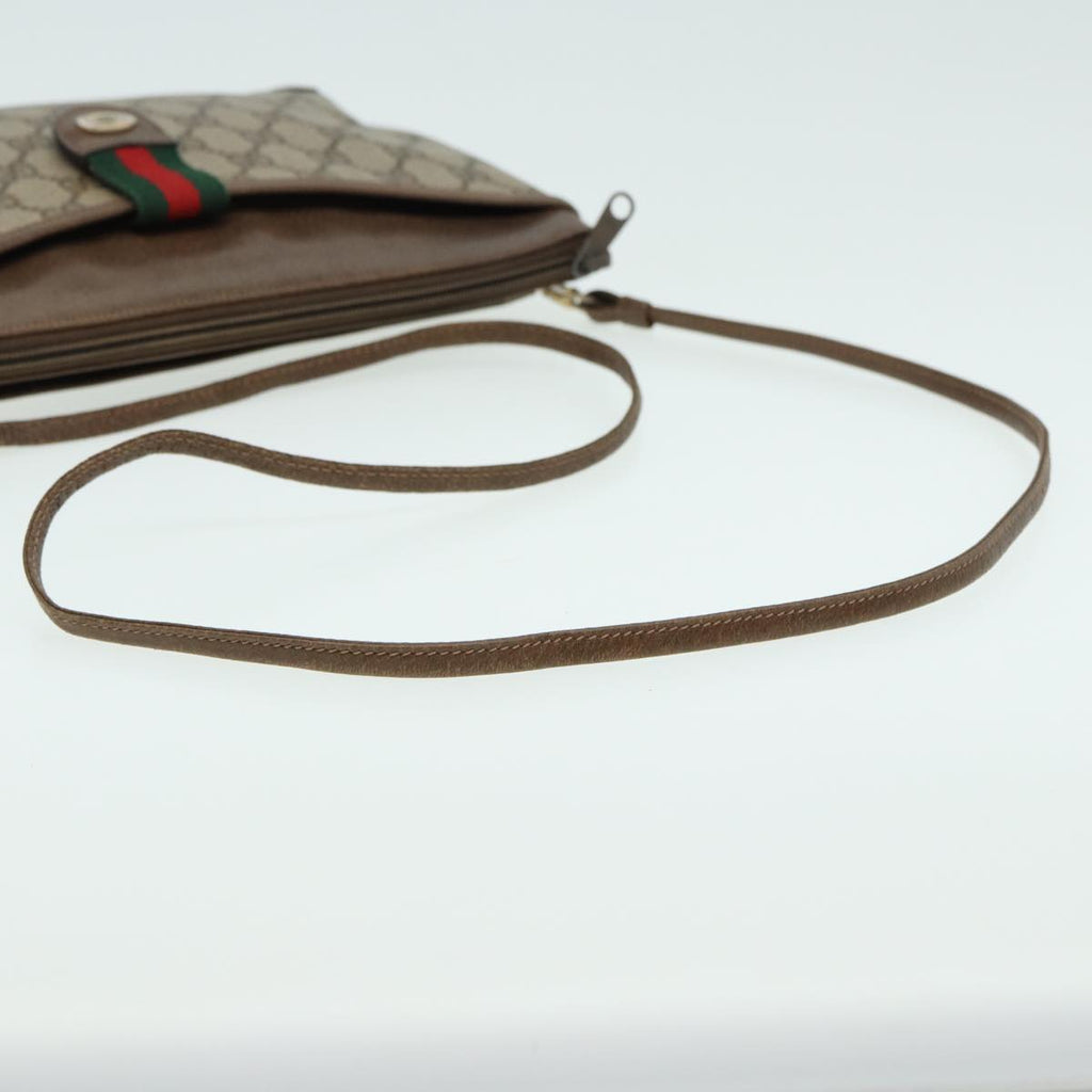 GUCCI GG Canvas Web Sherry Line Shoulder Bag PVC Leather Beige Green fm3586