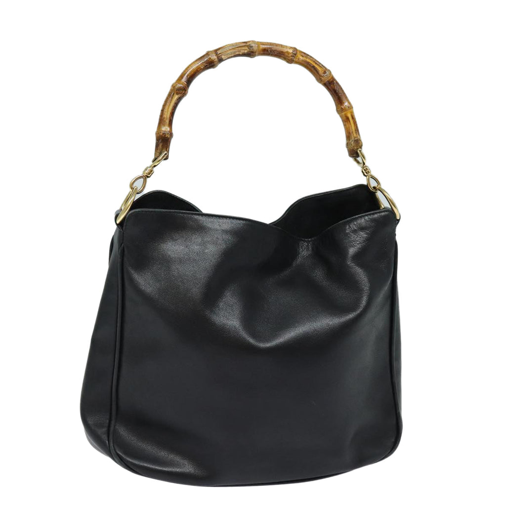 GUCCI Bamboo Hand Bag Leather Black 001 1638 200047 fm3655
