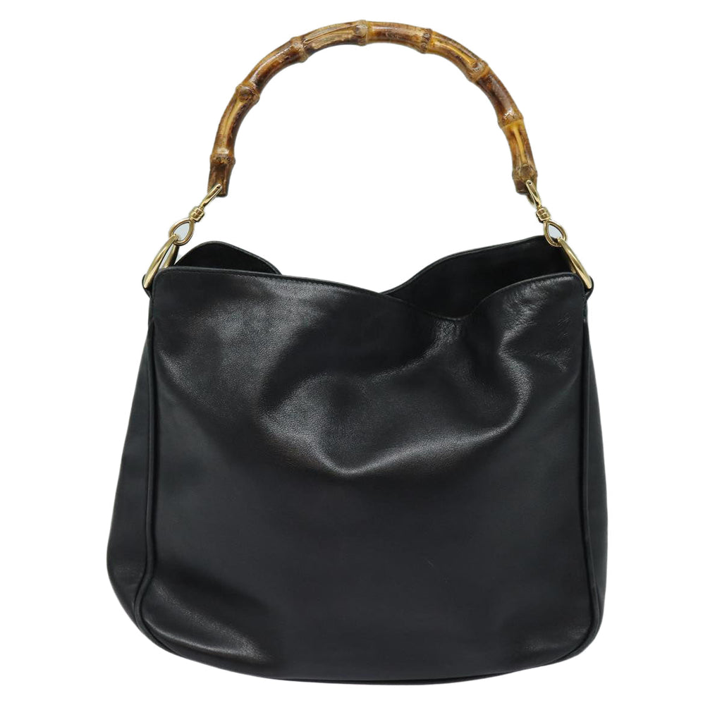GUCCI Bamboo Hand Bag Leather Black 001 1638 200047 fm3655