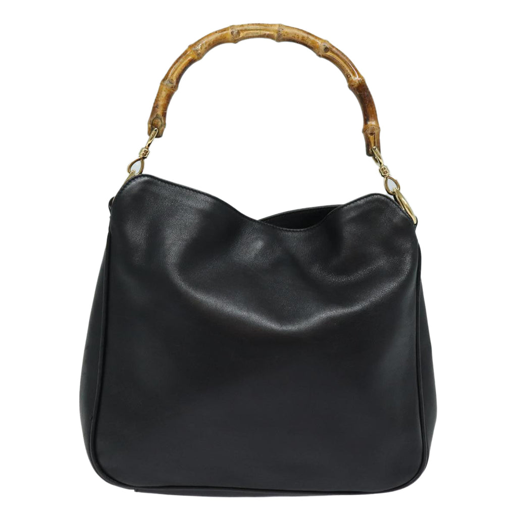 GUCCI Bamboo Hand Bag Leather Black 001 1638 200047 fm3655