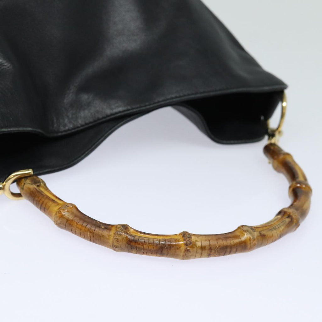 GUCCI Bamboo Hand Bag Leather Black 001 1638 200047 fm3655