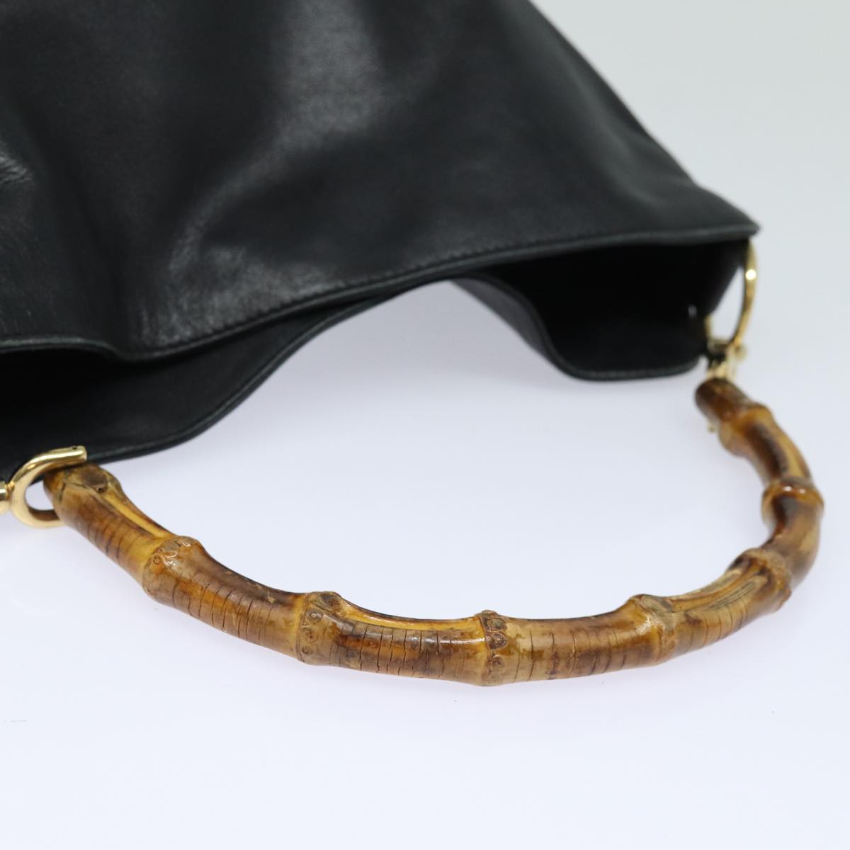 GUCCI Bamboo Hand Bag Leather Black 001 1638 200047 fm3655