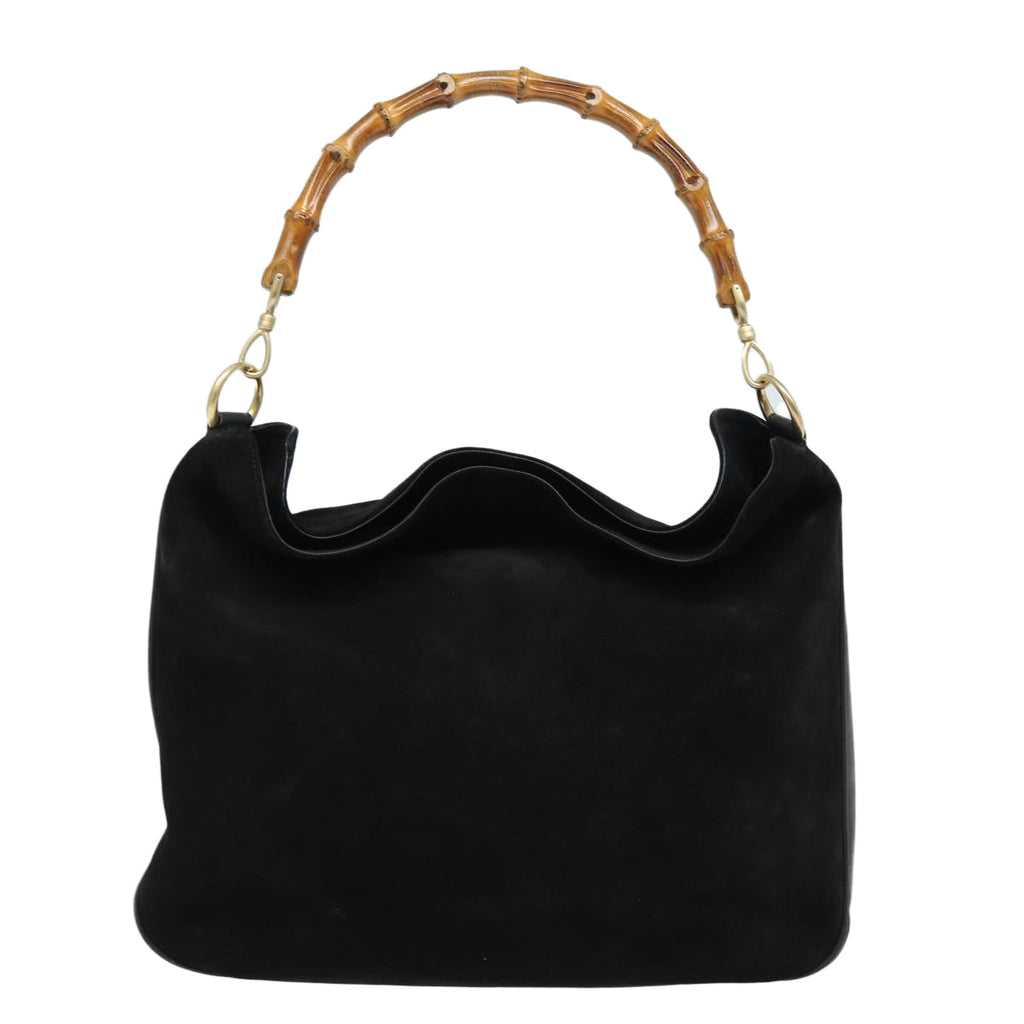 GUCCI Bamboo Shoulder Bag Suede 2way Black 001 0166 1577 fm3656