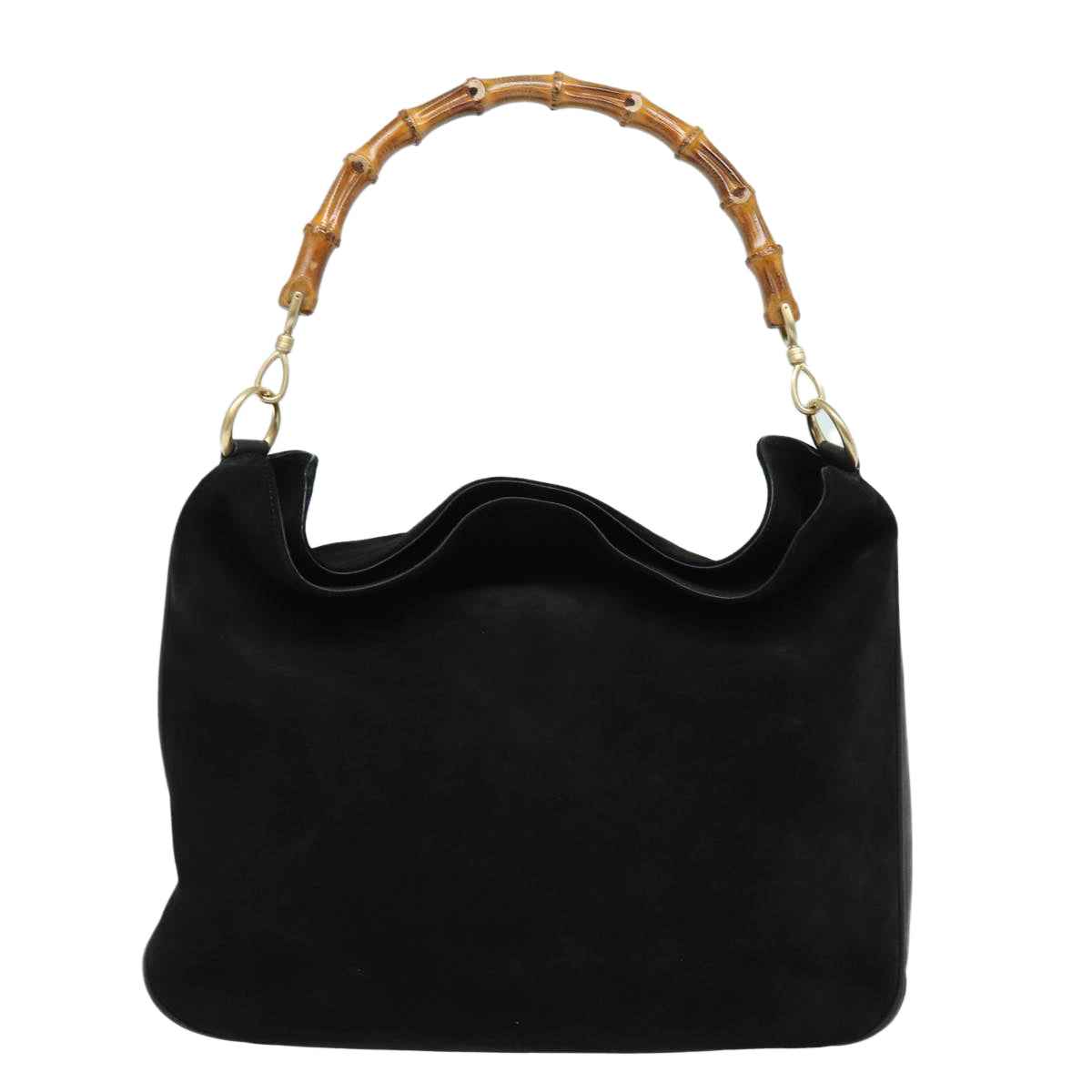 GUCCI Bamboo Shoulder Bag Suede 2way Black 001 0166 1577 fm3656