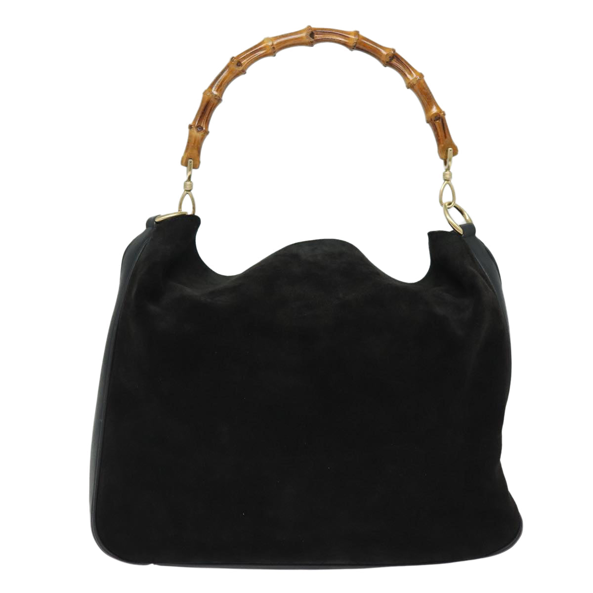 GUCCI Bamboo Shoulder Bag Suede 2way Black 001 0166 1577 fm3656