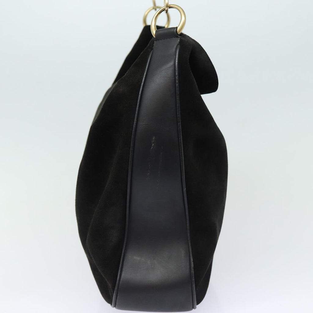 GUCCI Bamboo Shoulder Bag Suede 2way Black 001 0166 1577 fm3656