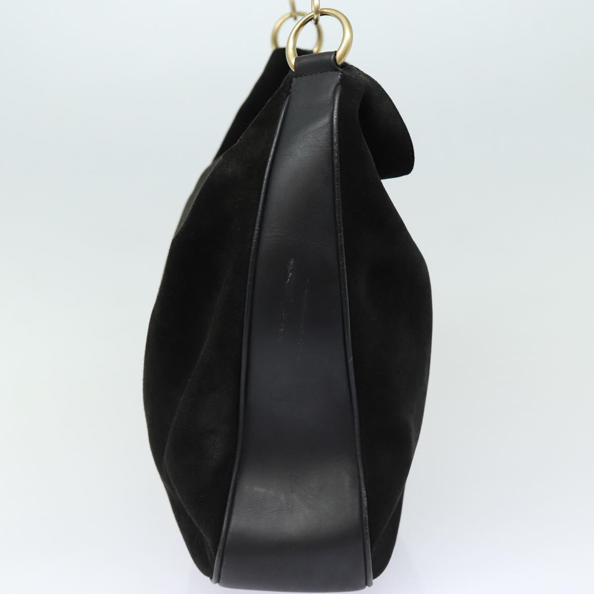 GUCCI Bamboo Shoulder Bag Suede 2way Black 001 0166 1577 fm3656
