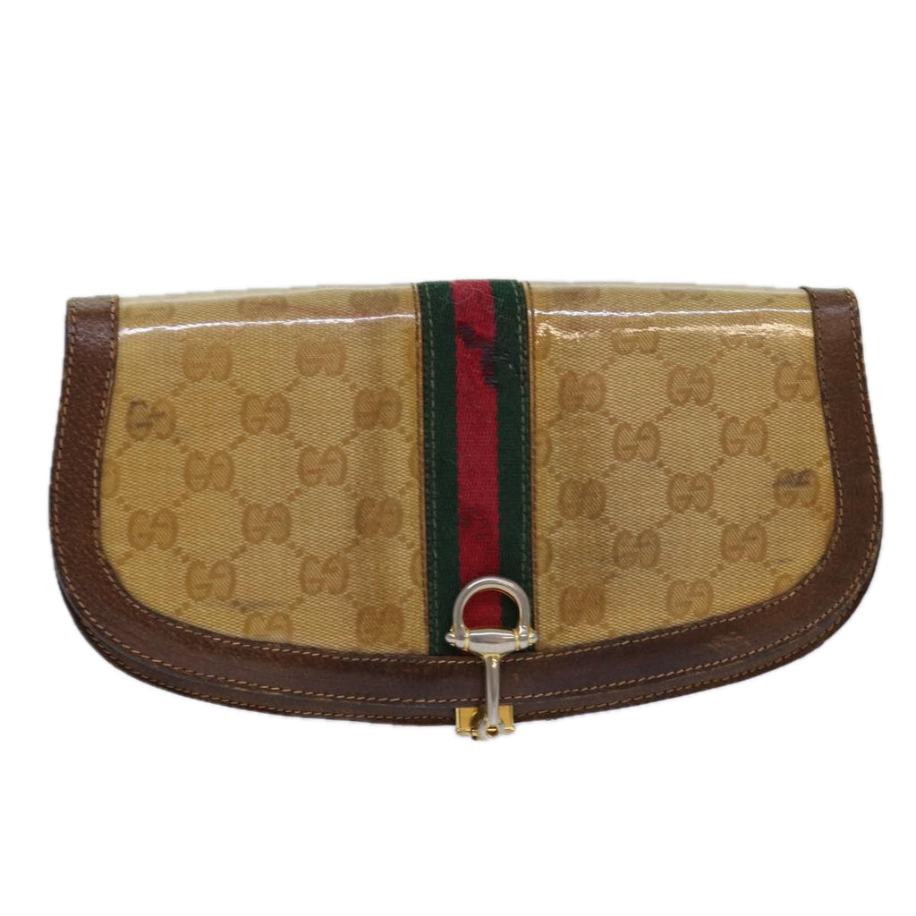 GUCCI GG Canvas Web Sherry Line Clutch Bag Beige Red Green fm3664