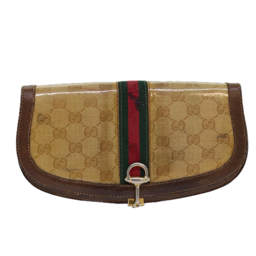 GUCCI GG Canvas Web Sherry Line Clutch Bag Beige Red Green fm3664