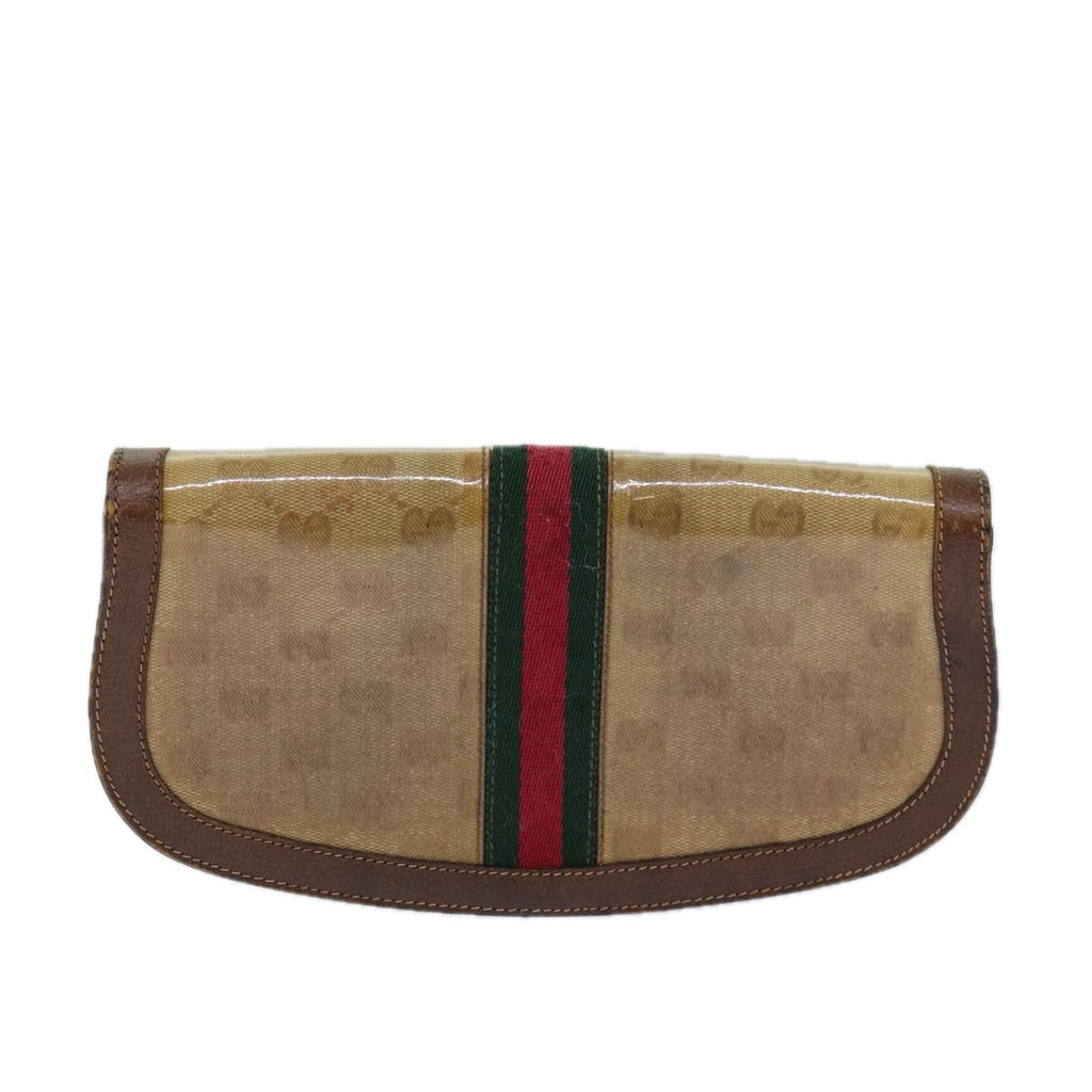 GUCCI GG Canvas Web Sherry Line Clutch Bag Beige Red Green fm3664
