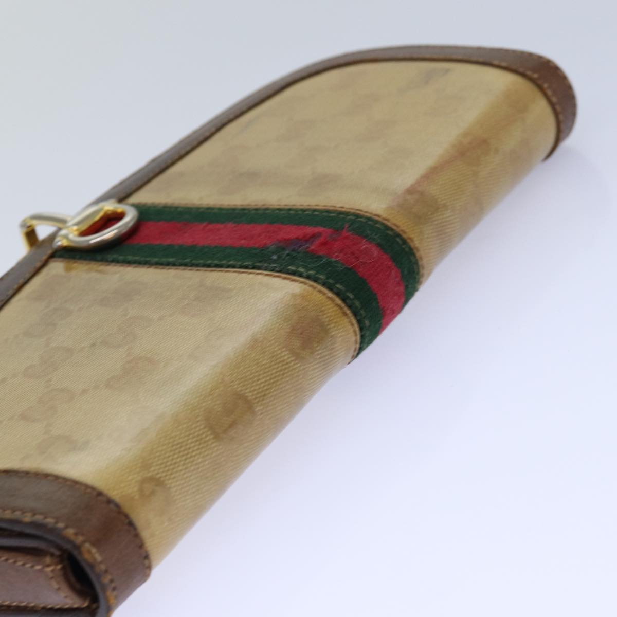 GUCCI GG Canvas Web Sherry Line Clutch Bag Beige Red Green fm3664