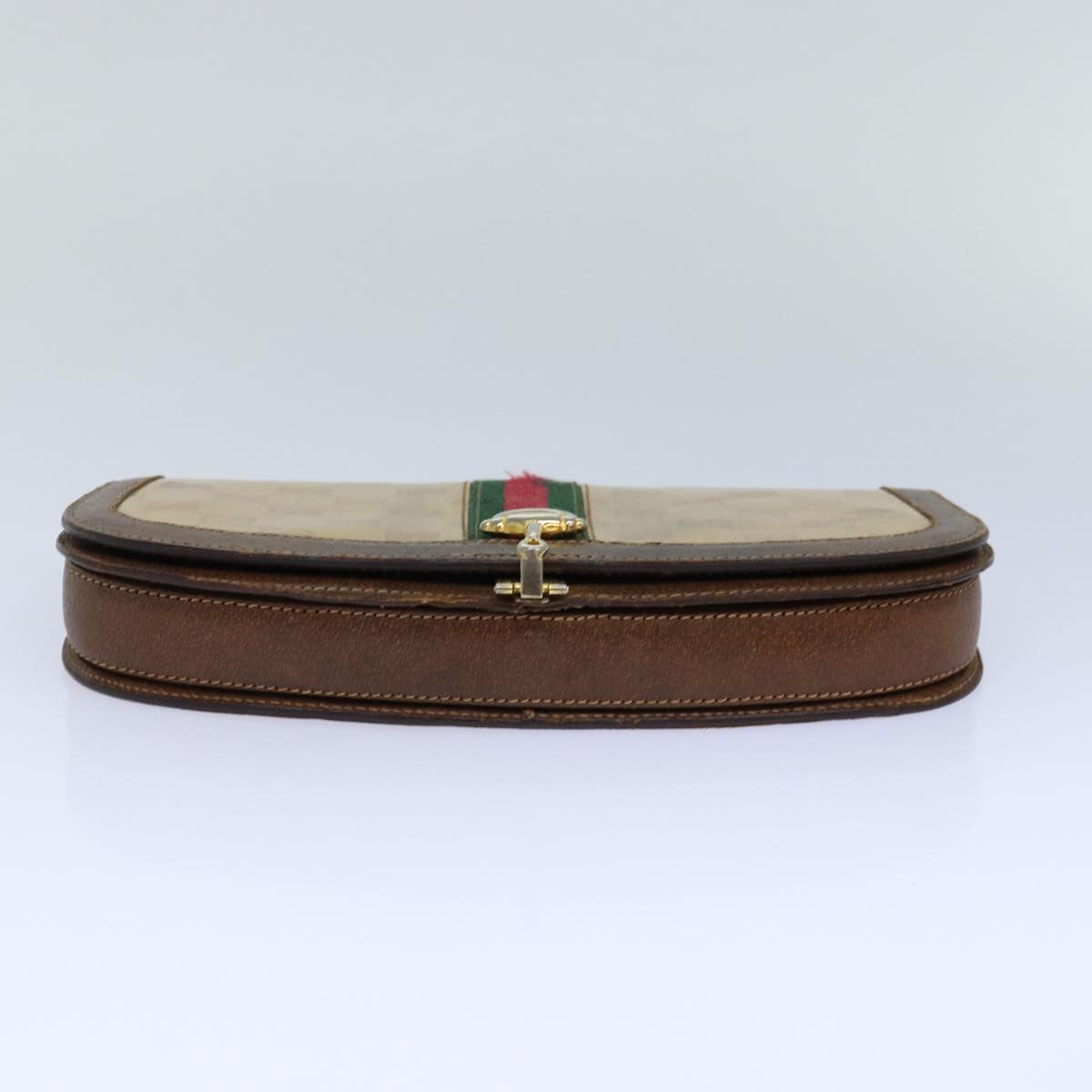 GUCCI GG Canvas Web Sherry Line Clutch Bag Beige Red Green fm3664
