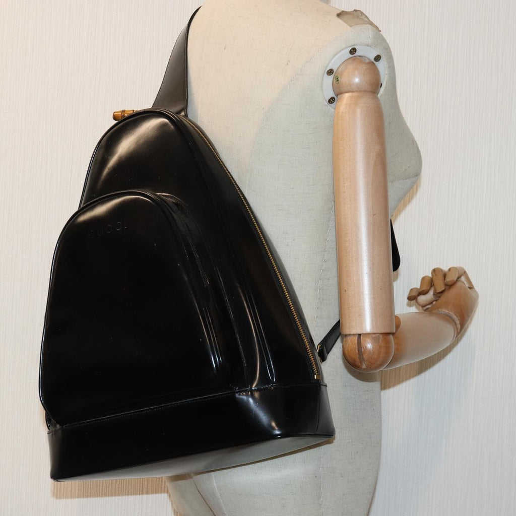 GUCCI Bamboo Body Bag Patent leather Black 003 2113 0027 fm3672