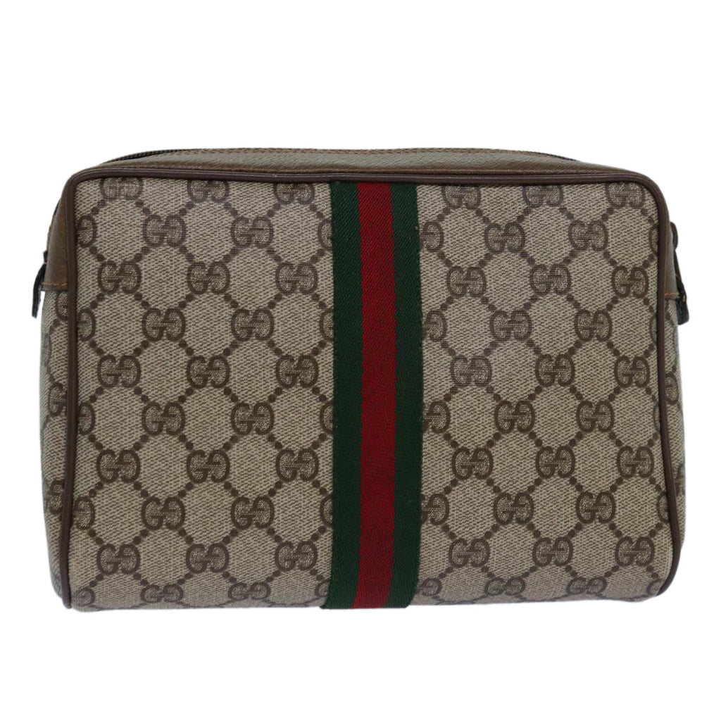 GUCCI GG Canvas Web Sherry Line Clutch Bag PVC Beige Green Red fm3694